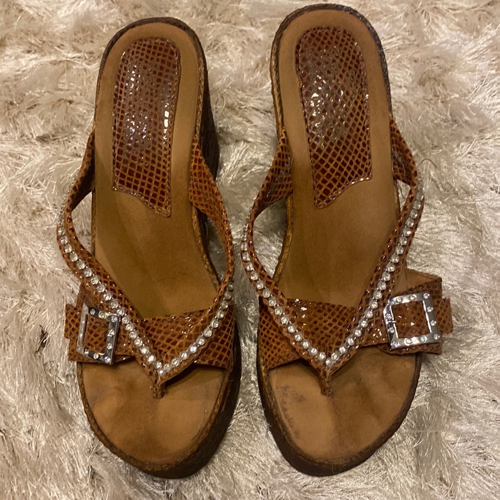SBicca Tan Wedges with Accent Stones